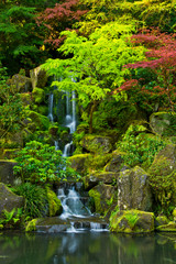 Heavenly Falls, spring, Portland Japanese Garden, Portland, Oregon, USA