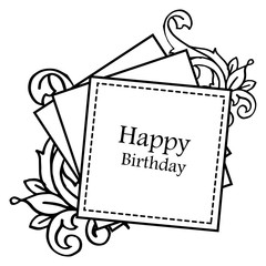 Celebration invitation card, happy birthday lettering, with template vintage wreath frame. Vector