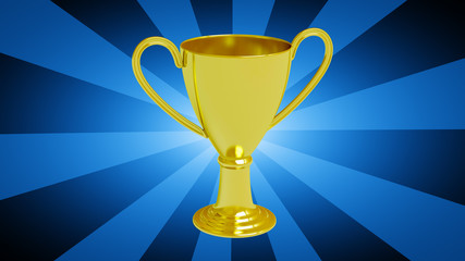 Trophy in blue striped background. 3D Illustration.
