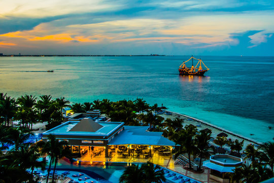 Sunset over Caribbean resort