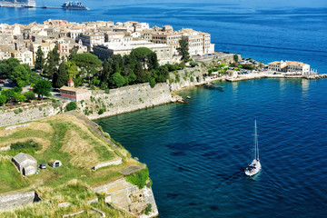 Landscape of Corfu Island with the Mediterranean Sea, Corfu, Greece