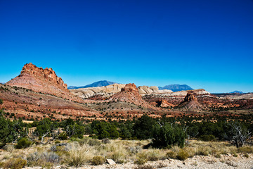 Fototapeta premium USA, Utah, Boulder, Burr Trail, Vista of the Waterpocket Fold and Henry Mountains