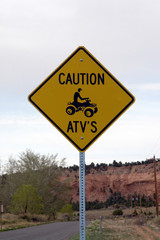 USA - Utah. ATV caution sign in Cannonville.
