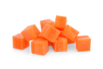sweet carrot cubes isolated on the white background