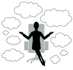 The silhouette of the businesswoman who sits down on a chair
