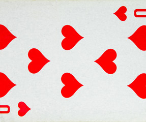 Card playing eight of hearts, suit of hearts.
