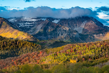 Mount Timpanogos and brilliant Fall foliage, Wasatch Mountains, Utah