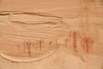 USA, Utah, Buckhorn Wash. Ancient sandstone pictographs, called the Alcove Paintings, drawn by the Fremont Culture. 