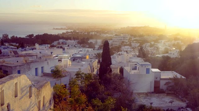 View Of The Famous Tunisian Town Sidi Bou Said In The Evening