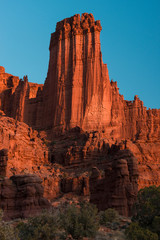 Naklejka premium USA, Utah. Last light on Fisher Towers, Colorado Plateau