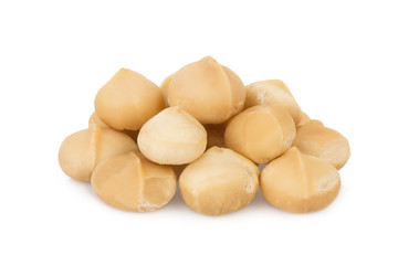 shelled macadamia fruit isolated on white background