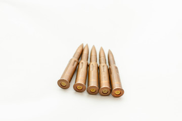 weapon ammunition for a firearm machine gun on white background