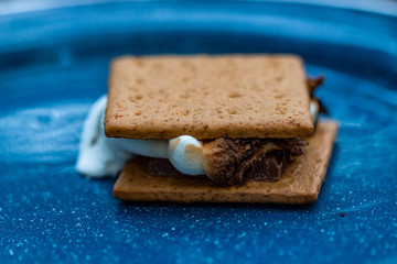 Handing holding a freshly made s'more