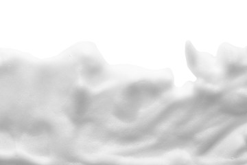 White cleanser foam texture isolated on white background. Cosmetic mousse, soap, shampoo suds - obrazy, fototapety, plakaty