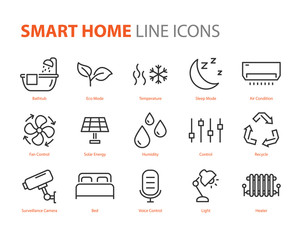 set of smart house icons, such as eco, security, building, technology