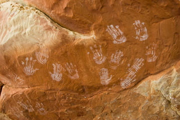 USA, Utah, Canyonlands NP. Ancient pictographs of hands. Needles District Peekaboo Trail.