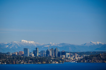 USA, Washington State, Bellevue. Bellevue skyline from Lake Washington.