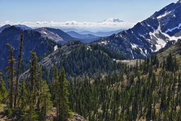 Washington Central Cascades, Esmeralda Basin. Landscape with Mount Rainier in distance.