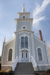 USA, Washington, Port Gamble. Exterior view of church front. 