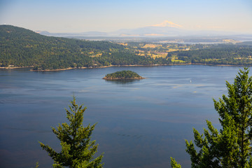 Saanich Inlet, with Mount Baker, Washington State in the background. View from The Malahat, near Victoria, Vancouver Island, British Columbia, Canada