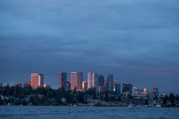 USA, Washington State, Bellevue. Skyline from Lake Washington.