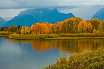 Cloudy day, Autumn, Oxbow, Grand Teton National Park, Wyoming, USA