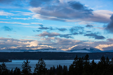 Tracyton, Washington State. Olympic Mountain snow and the Puget Sound