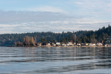 Usa, Washington State, Burien. Three Tree Point on flat calm morning