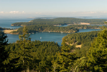 USA, WA, San Juan Island, British Camp. View from top of Mount Young at British Camp across Haro Strait to Canada