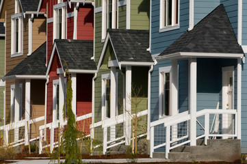 USA, WA, Whidbey Island, Coupeville. New townhomes concentrate development in town center. Ebey's Landing NHR