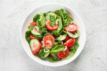 Healthy vegetables salad.. Vegan and vegetarian diet menu. Clean and detox eating concept. Top view with copy space
