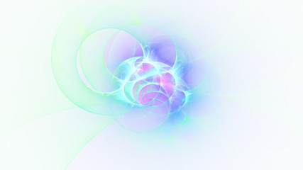 Abstract transparent blue and green crystal shapes. Fantasy light background. Digital fractal art. 3d rendering.