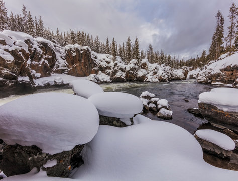 The Firehole River In Winter In Yellowstone National Park, Wyoming, USA