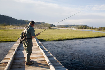 WY, Yellowstone National Park, Fly fishing, in the Firehole River