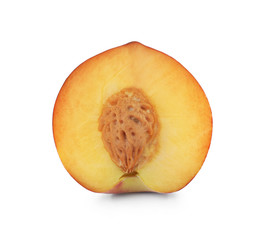 Half of sweet juicy peach on white background