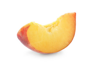 Naklejka na ściany i meble Slice of sweet juicy peach on white background