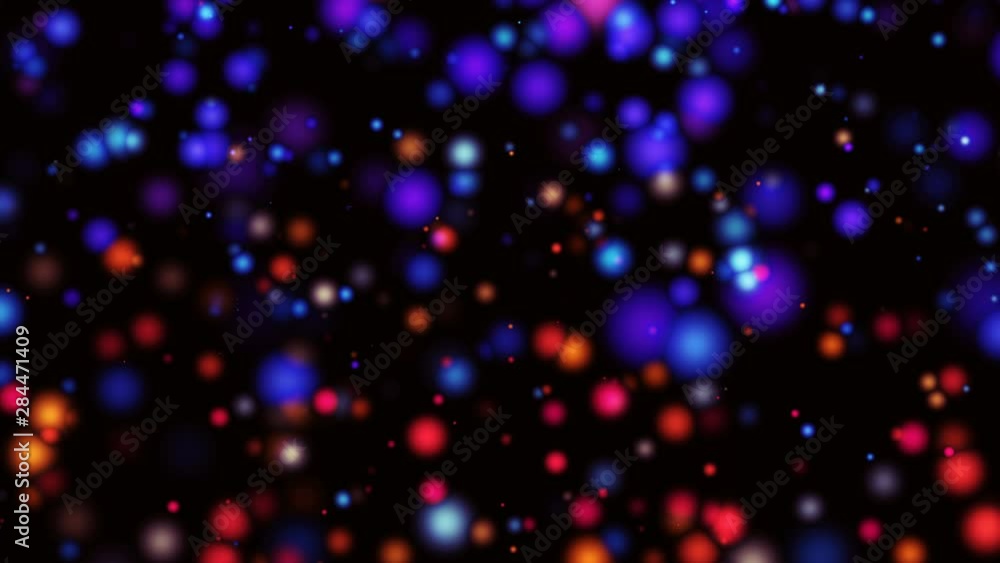 Aufkleber red and blue balls in defocus slowly move in dark space, high-resolution computer graphics 4k