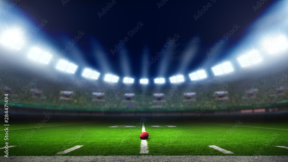 Wall mural American football stadium with lights, sports background