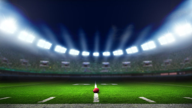 American football stadium with lights, sports background