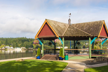 US, WA, Poulsbo Gazebo in waterfront park on Liberty Bay