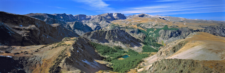 USA, Wyoming, Beartooth Scenic Highway. Rugged Beartooth Scenic Highway is in northwest Wyoming, close to the Montana state line.