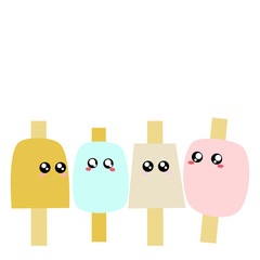 4 helados con ojos tiernos, kawaii