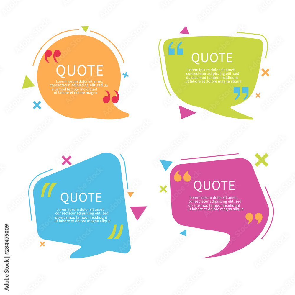 Poster quote bubble box template with text. speech bubble with quote in flat style.text box with frame. geo