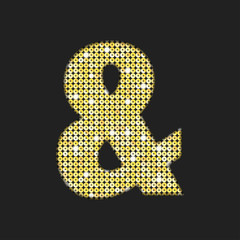 Vector gold sequins, glitter sign ampersand mark.