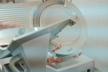 meat cutting slicing machine in food processing factory