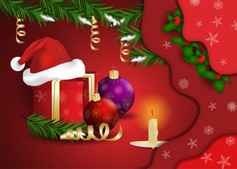 Christmas and 4 new year illustration background design in 3D paper cut style,