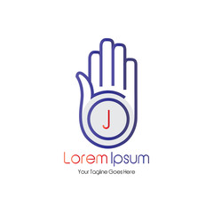 Letter J in the palm of the logo design for a business company