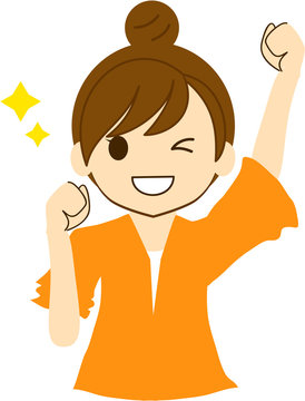 片手を握ってガッツポーズをしている片目ウィンクの弾ける笑顔の女性 Stock イラスト Adobe Stock