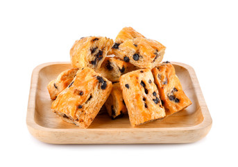 Chocolate chip stick In a wooden plate on white background