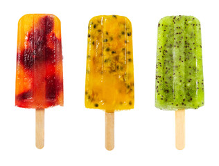 Set of fruit popsicle isolated on white